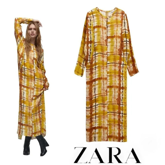 ZARA | Mustard | PRINTED MIDI DRESS - Picture 1 of 15
